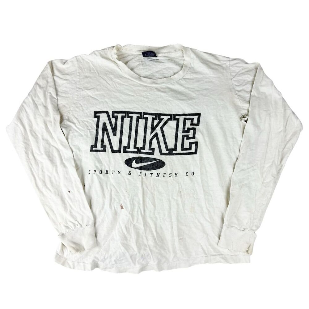 True Vintage 70s Nike Men's White Long Sleeve Spellout Graphic T-Shirt Size S